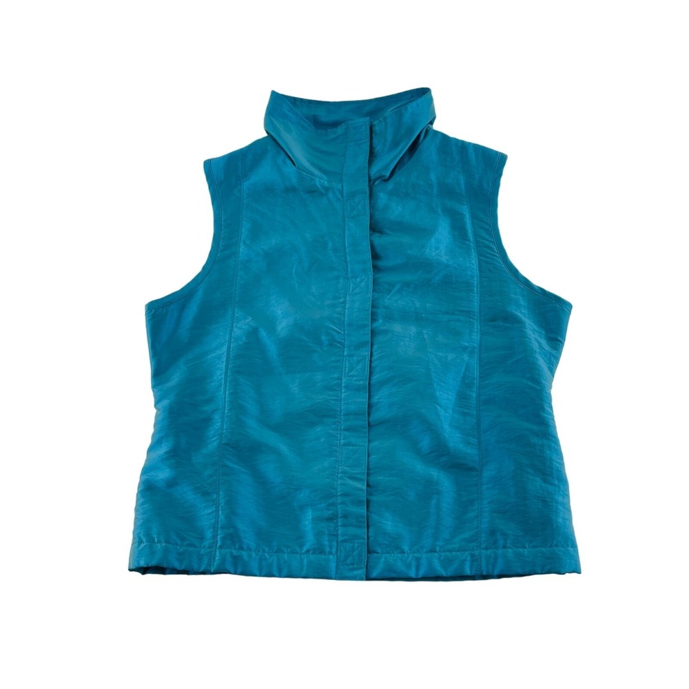 Blanc Noir Teal Quilted Vest Puffer Mock Neck Zip Front Women's M